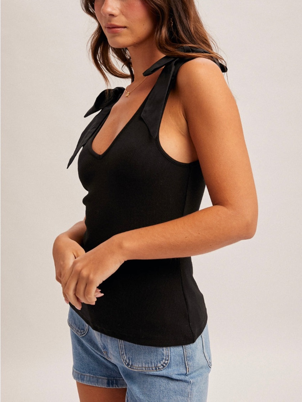 Nwot Maeve Black Tie-Shoulder Rib Tank Top